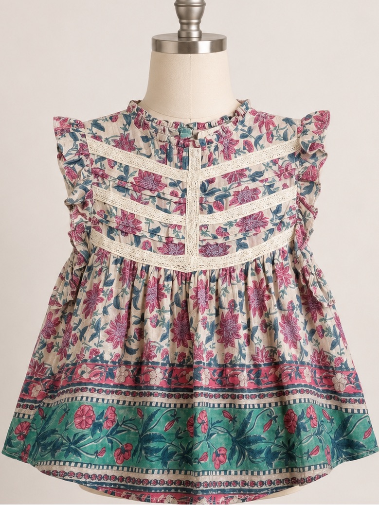 Bell By Alicia Bell Chloe Top Medium Silk Cotton Boho Floral Flutter Sleeve